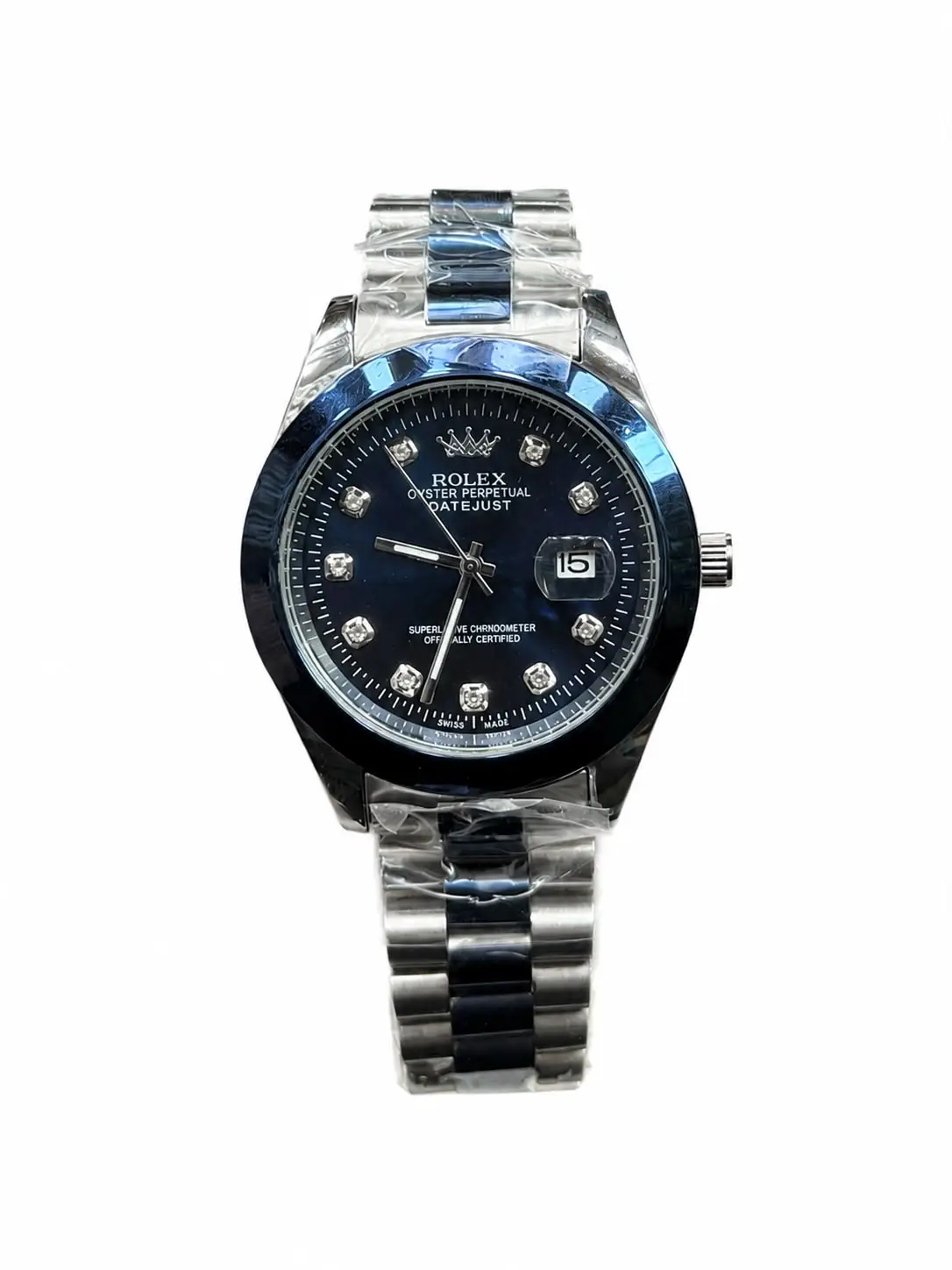 Rolex Style Blue Dial Silver Watch for Men