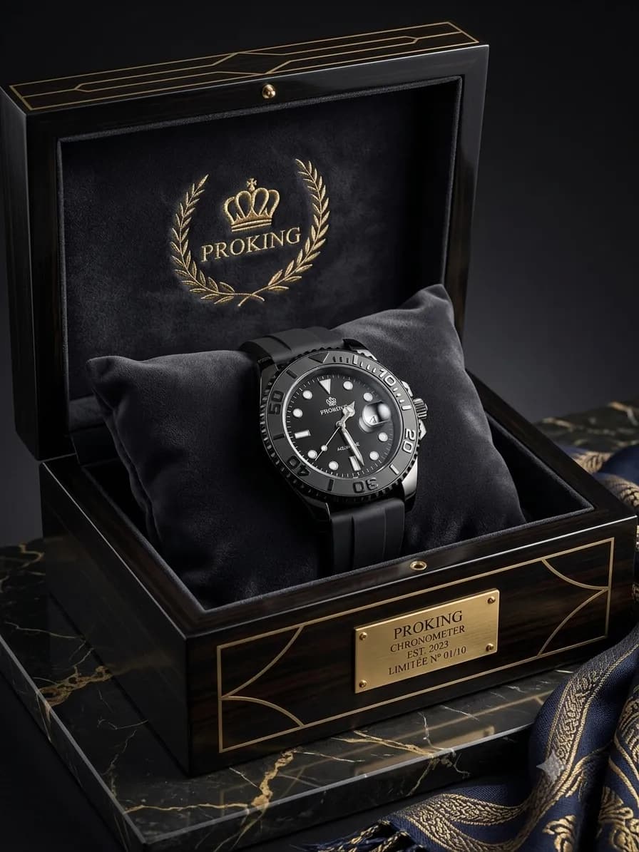 Proking Black Dial Rubber Strap Dive Watch for Men