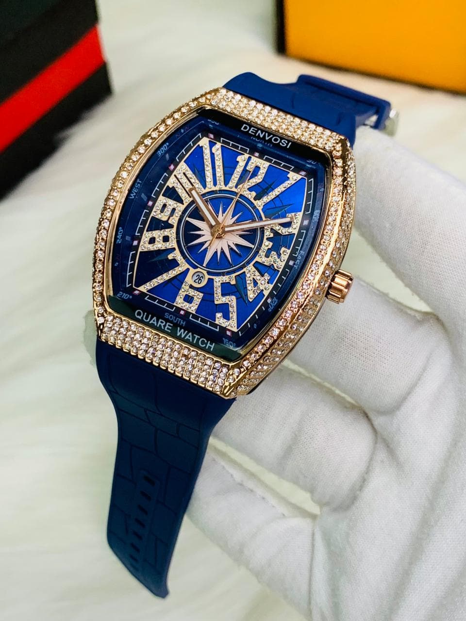 Denvosi Franck Muller Vanguard Style Iced Out Watch Rubber Strap